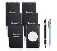 6pcs Waterproof Notebook with Pens, Field Notes Pocket Notepad 50 Sheets, All-Weather Mini Notebook A7 Notebooks Wirebound Notebooks Small Notepad Pocket Size Memo Pads for School Office Home (Black)