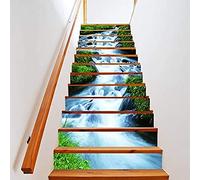 6pcs Waterproof Waterfall Pattern Stickers for Stairs, 3D Self-Adhesive Wall Floor Wallpaper, Removable and Waterproof, Perfect for Decorating Walls and Stairs