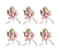6pcs Wedding Boutonniere, Pink Rose Boutonniere, Handmade Corsage Buttonhole Flowers With Pin And Clip, Artificial Wedding Flower For Men Groom Bride Suit Dress Banquet Decor