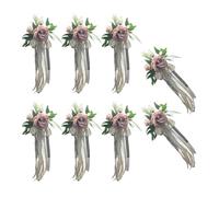 6Pcs Wedding Chair Florals Decoration for Aisle, Coffee Color | Easy Install Artificial Flower and Ribbons for Benches Wedding Accessories