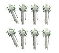6Pcs Wedding Chair Florals Decoration for Aisle, White | Easy Install Artificial Flower and Ribbons for Benches Wedding Accessories