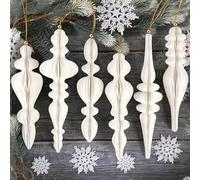 6Pcs White Finial Christmas Ornaments for Tree, 3D Paper Honeycomb Hanging Decorations Vintage Christmas Honeycomb Ornaments Lanterns for Xmas Tree Winter Wedding New Year Holiday Party Home Decor