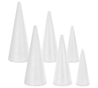 6pcs White Foam Tree Cones for DIY Crafts and Floral Displays | Polystyrene Blanks, Paintable Reusable Base, Smooth Surface for Florists, Art Classes and Wedding Decor