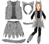 6PCS Wolf Ears and Tail Gloves Costume Set Wolf Ears Headband Paw Gloves Leg Warmers Tails Fancy Dress Accessories for Kids Adults World Book Day Cosplay Birthday Party Dress Up