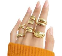 6pcs Women Chunky Gold Rings Stackable Adjustable Rings for Women, Ladies Rings Set Personality Thumb Ring Wavy Open Rings Set, Premium Metal Gold Jewellery, Gift for Daily Party Wear