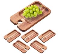 6Pcs Wood Serving Platters and Trays,21x12x1.5cm Wine Appetizer Plates with Wine Glass Holder, Wooden Mini Charcuterie Boards Cheese Board for Display Fruit Snacks Appetizer Sushi Food