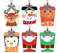 6Pcs Wooden Card Shopping Card Holder, Cash Holder Christmas Tree Ornaments, Xmas Decors Wooden Nutcracker Snowman Santa Winter Holiday Decor