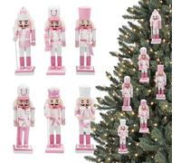 6Pcs Wooden Christmas Nutcracker Soldier Ornaments Pink,13cm Nutcracker.Soldier Mini Figures Christmas Tree Decorations,Xmas Nutcracker King Hanging Ornaments for Traditional Xmas Tree Decoration