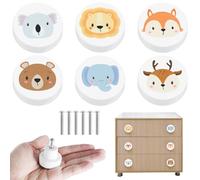 6Pcs Wooden Drawer Knobs with Screws, Cute Creative Cabinets Knobs 35mm, Decorative Round Wardrobe Pull Handle, Colorful/Animal Drawer Knobs for Kids Room Kitchen Bathroom Cabinet Drawer