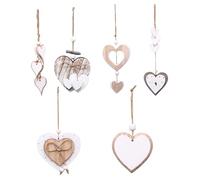 6Pcs Wooden Hearts Hanging Ornaments Multi-Style Rustic Wooden Heart Wall Decor for DIY Wedding Valentine Home
