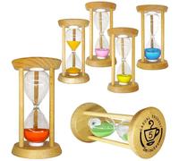 6PCS Wooden Hourglass Sand Timer Set - 30 Sec/1/2/3/5/10 Min Colorful Sandglass Clock for Home Office Kitchen Decor (3.54 x 1.97 Inch)