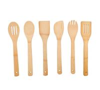 6PCS Wooden Kitchen Utensils for Non-Stick Cookware Tool Set Complete Set of Accessories Bamboo 30CM Spoon Spatula Turner Non-Toxic Deformable Durable Ergonomic Design