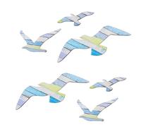 6Pcs Wooden Seagull Wall Decor Self-Adhesive, Nautical Coastal Beach Themed Wall Art, Removable Decals for Home Bathroom Bedroom Living Room Indoor Decor (2S+2M+2L)