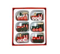 6Pcs Wooden Xmas Tree Train Hanging Decorations Miniature Train Figures Christmas Party Decorations Pendant Set Unisex