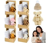 6PCS Worry Bear Hug in A Box, Mini Plush Worry Teddy Bear with Emotional Uplifting Support Card, Multi-colored Pocket Bears with Hats, Handmade Positive Little Bear Gifts for Kids Friends Family
