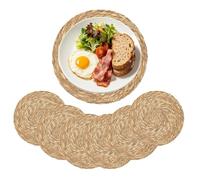 6pcs Woven Placemats, 30cm Round Placemats, Rattan Placemat, Natural Table Mats Heat Resistant & Non-Slip Wicker Placemat for Dining Table Home Wedding Kitchen Wedding Decor