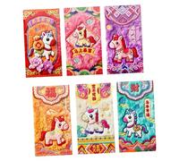6Pcs Year of Horse Red Envelope Embroidered Luck Money Envelope Bag Paper Red Packets for Chinese New Year Decoration Gift Envelopes