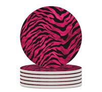 6PCS Zebra Tiger Leopard Coasters Non-Slip Round Drink Coasters with Ceramic Stone and Cork Base, Heat Resistant Absorbent 33.00Stone Coaster Set for Kinds of Mugs and Cups, 4 Inch