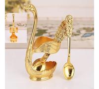 6pcs Zinc Alloy For Swan Spoon and Fork Set with Base Holder for Dining, Parties, Barbecue Picnics, and Fruit Dessert Display (A)