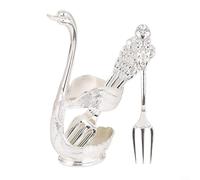 6pcs Zinc Alloy For Swan Spoon and Fork Set with Mirror Luster and Base Holder for Elegant Home and Office Table Setting (D)