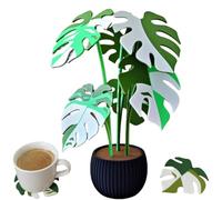 6Piece 3D Printed Monstera Coaster Set, Creative Green Leaf Drink Nonslip Coasters, Anti Stain Reusable Tropical Leaves Plant Anti Scalding Mat for Dining Coffee Table