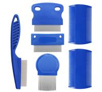 6Piece Stainless Steel Flea Comb for Dogs and Cats, Lice Removal Pet Grooming Set, Blue