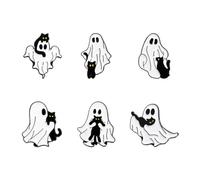 6Pieces Cute Ghost with Black Cat Brooches Pin Set Gothic Black White Ghost Cat Enamel Pin Punk Cool Badge Pin Set Accessory for Clothes Jackets Backpack