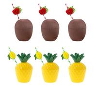 6Pieces Hawaiian Luau Coconut Cups and Pineapple Drink Cup Hawaiian Luau Tropical Party Cups Reusable Plastic Coconut & Pineapple Shaped Cup for Beach Summer Tropical Hawaii Cocktail Party (2 Style)
