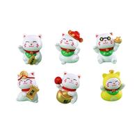 6Pieces Lucky Cats Miniature Sculptures To Attract Wealth And Positive Energy For Home Office Desks Or Shelves Ornaments Resins Statue