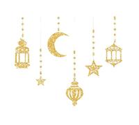 6Pieces Ramadans Garlands Eid Decorations Glittering Star Moon Lamp Hanging Streamers Banners Muslims Party Supplies Holiday Decors
