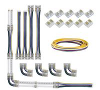 6pin 12mm COB Connector Kit for RGBCCT LED Strip Lights,1m 6 Conductor 24AWG Wire,10pcs Gapless Strip to Wire/Strip,4pcs L-Shaped,4pcs One/Dual-End with Wire (6-pin 12mm)