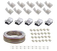 6pin 12mm RGBWW 16.4FT5M Extension Cable Wire Cord for RGB+CCT 5050 3528 Color Changing Flexible LED Strip Light with 10x Gapless Connectors,20x LED Strip Clips, 20x Male to Male Connector