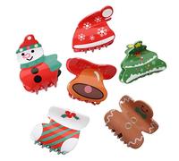 6PK Christmas Hair Accessories for Girls Cute Christmas Hair Claw Clips for Kids Christmas Tree Snowman Xmas Cap Hair Clip Boots Small Bell Hair Claws (Color A)