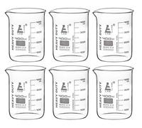 6PK Heavy Duty Beakers, 400ml - 5mm Thick, Uniform Walls - Superior Durability & Chemical Resistance - White Graduations - Borosilicate 3.3 Glass - Eisco Labs