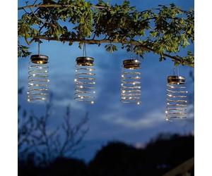 6Pk Mini Spiralight Solar Powered Pretty Warm White LEDs Garden Hanging Lights