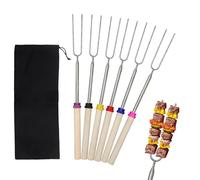 6Psc Marshmallow Toasting Forks Kit, Extendable Stainless Steel S'Mores Sticks, Barbecue Fork with Birch Handle U-Shaped Fork for Marshmallows, Hot Dogs, Barbecue Camping Picnic