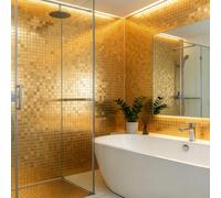 6Roll Gold Mosaic Peel and Stick Wallpaper Gillter Self-Adhesive Wallpaper 2.2mm Thick Thermal Removable Insulating Wall Covering Roll For Kitchen Bathroom Living room Bedroom Bad Cold Walls