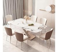 6Seater Modern Dining Table & Chairs SetAGrade Stone Top & Durable Carbon Steel BaseSpaceSaving Rectangular Kitchen Furniture for Home & Office