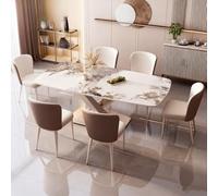6Seater Modern Dining Table & Chairs SetAGrade Stone Top & Durable Carbon Steel BaseSpaceSaving Rectangular Kitchen Furniture for Home & Office