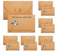 6Set Good Luck Greeting Card Brown Kraft Good Luck Card with Four Leaf Clover Token and Matching Heart Envelope Good Luck Charm for for Exams Gifts