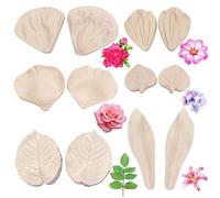 6set Gum Paste & Fondant Flower Mould - Petal Silicone Veiner Mould for Peony, Rose, Lily, Daisy, Hydrangea & Leaves Cake Decorating