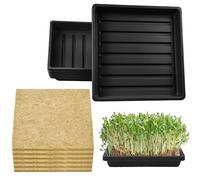 6Set Microgreens Growing Trays with 6PCS 10″× 10″ Hemp Grow Mats, Black Seed Starter Tray Mcrogreens Growing Kit Jute Microgreen Hydroponic Grow Pads Indoor Organic Production for Wheatgrass Sprouts
