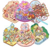 6Sets DIY 3D House Stickers Set Make Your Own Sticker Scene Therapy Supermarket Coffee Shop Restaurant 3D House Sticker Set Funny Cartoon Scene Stickers for Relief Stress (D)