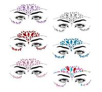 6Sets Face Jewels Mermaid Face Gems Stick Music Festival Eye Jewels Self Adhesive Rhinestones Crystal Birthday Party makeup Stickers Body Temporary Tattoos for Club Party Rave Festival Halloween