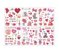 6sheets Glitter Valentine'S Day Temporary Tattoo Stickers, Heart-Shaped Couple Disposable Waterproof Makeup Stickers