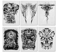 6sheets Herbal Full Back Tattoo Sticker Male Waterproof Long-Lasting Simulation Tattoo Non-Reflective Semi-Permanent Female Dragon