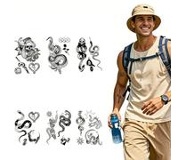 6sheets Snake Tattoo Stickers, Dark And Cool, Full Sleeve Design, Black Tribal Mark, Death Band Snake Body.