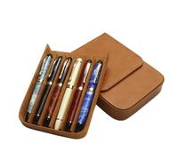 6Slots Leather Fountain Pen Case Collector Organizer - Handmade Pen Case Vintage Crazy Horse Print Leather Pen Protective Sleeve Cover Pen Storage Gift Box (6slot-Yellow)