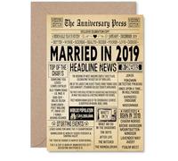 6th Anniversary Card for Men Women - Vintage Newspaper Married in 2019 - Happy 6 Year Wedding Anniversary Card for Companion Husband Partner Wife, A5 Anniversaries Greeting Cards