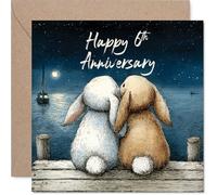 6th Anniversary Card for Women Men - Cuddle Bunnies - Happy 6 Year Anniversary Card for Wife Partner Companion Husband, 145mm Wedding Anniversaries Greeting Cards